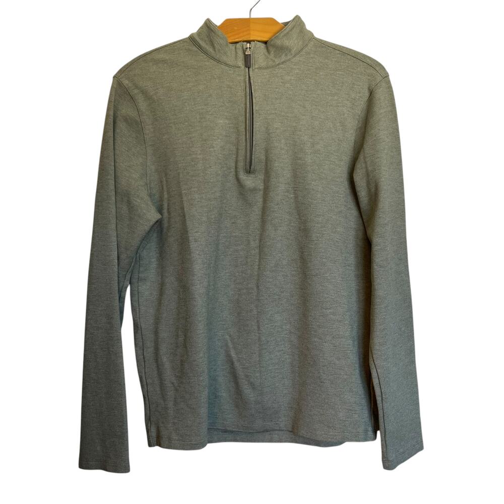 Mizzen + Main Quarter Zip Sweatshirt Pullover Green Gray Long Sleeve Henley M